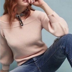 Moth by Anthropologie Blush Pink Dancer Off-The-Shoulder Sweater